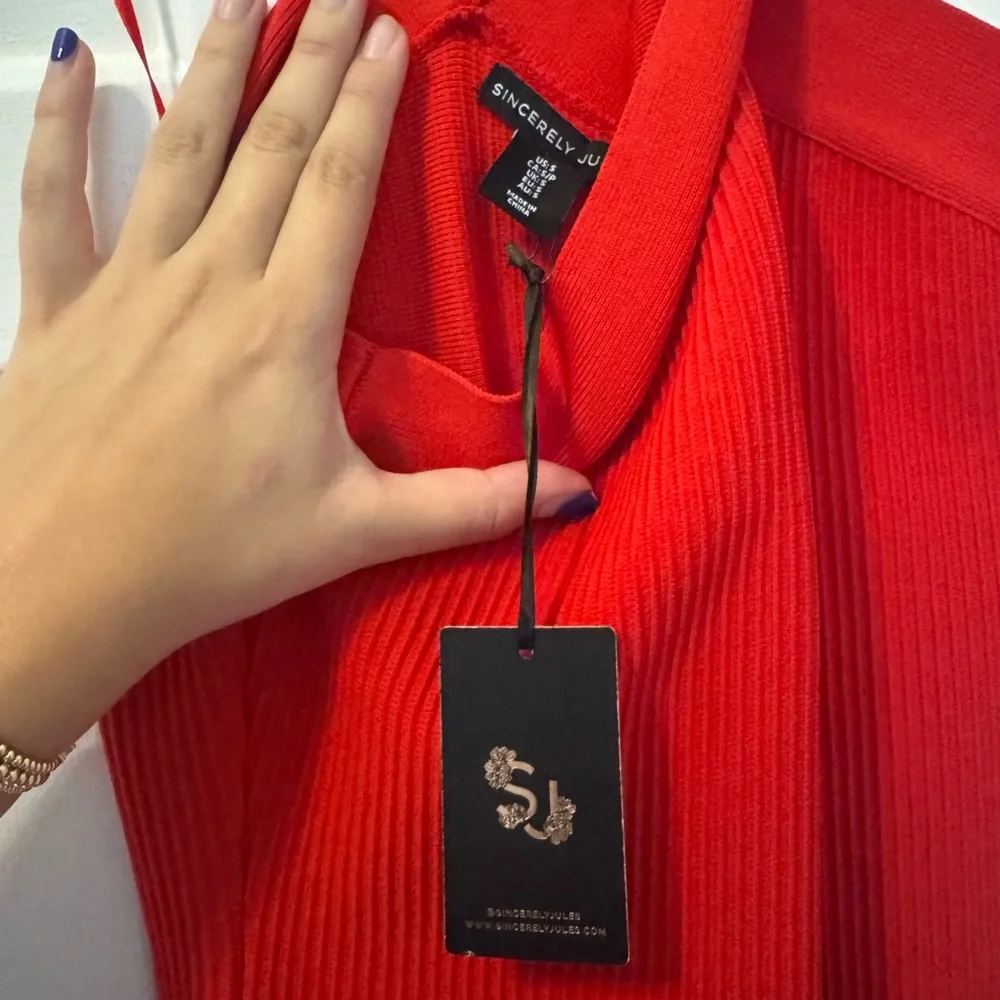Sincerely Jules Red Halter Ribbed Mini Dress - Picture 2 of 3